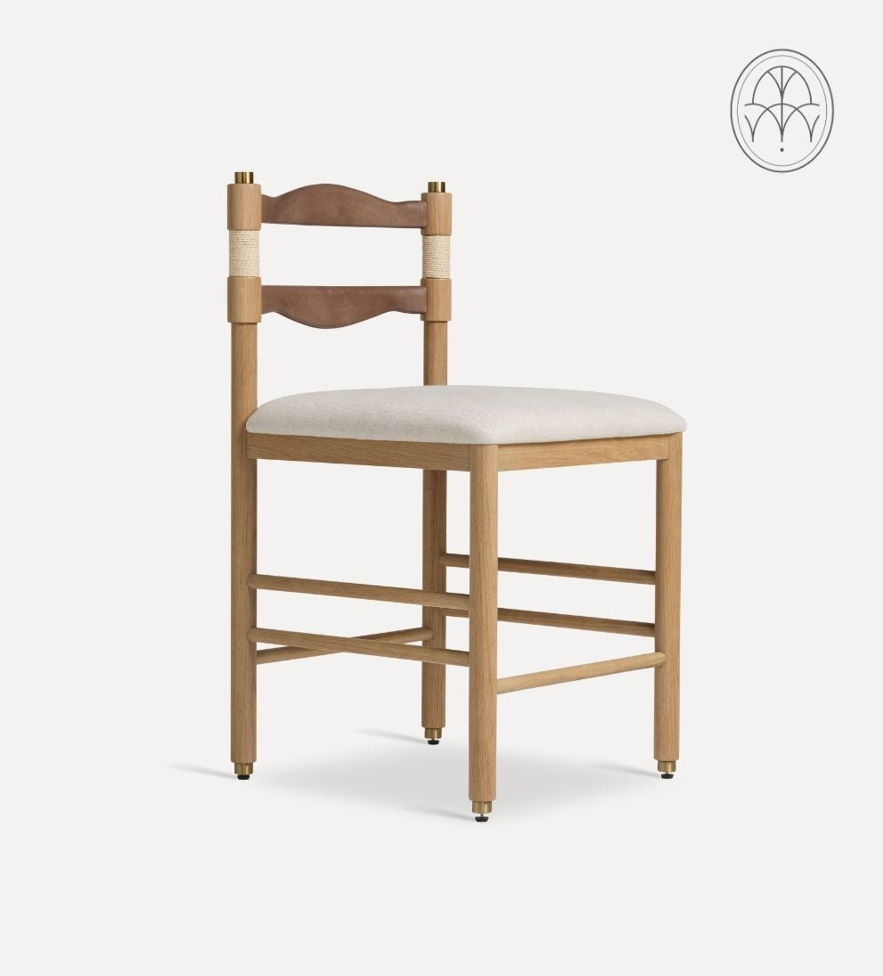 Palermo White Oak and Leather Counter Stool Counter Stools