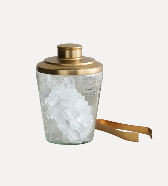 Pebbled Ice Bucket and Tongs Set