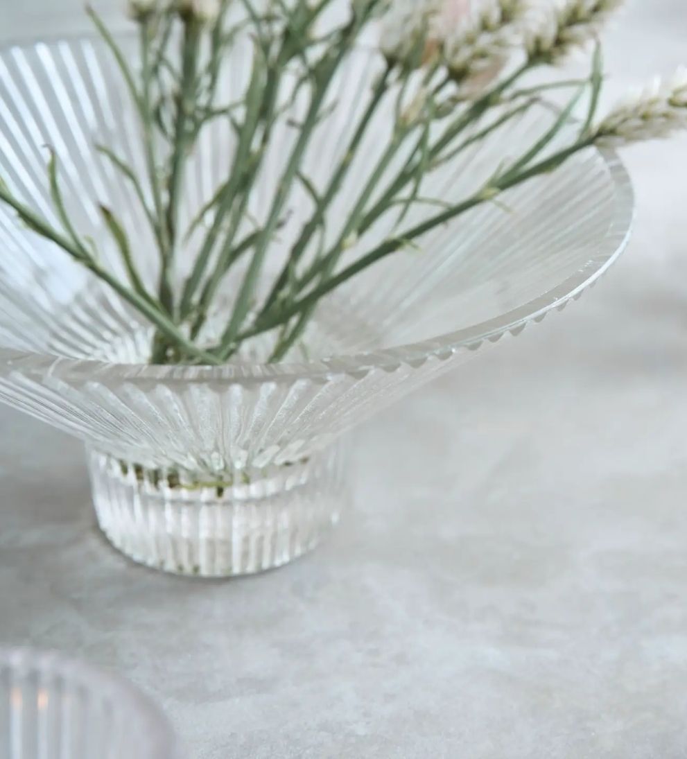 Pressed Clear Glass Low Bowl Decorative Object
