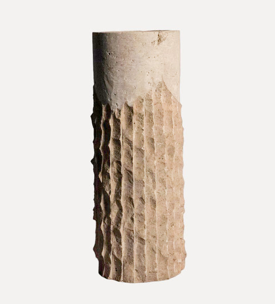 Raw-Cut Organic Rounded Vase - Travertine