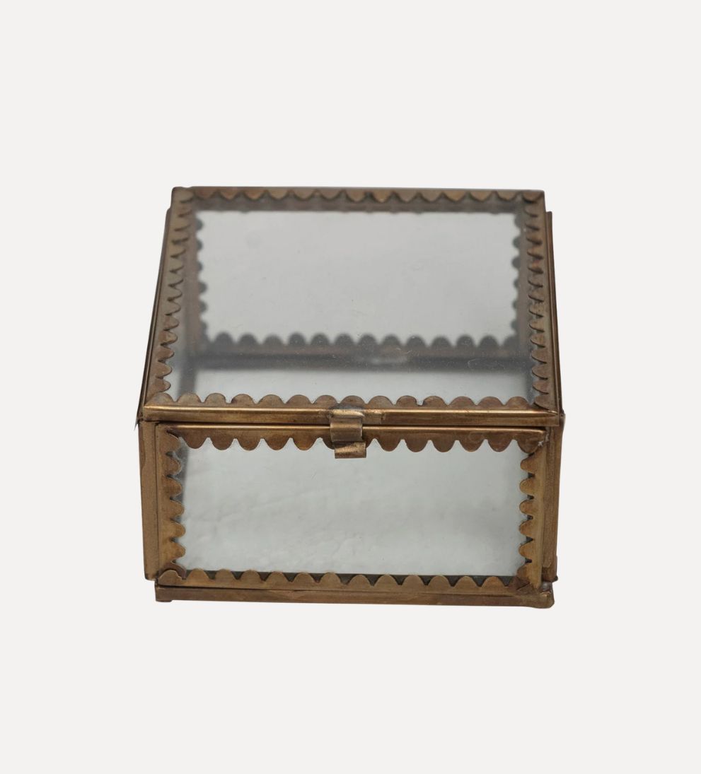 Brass & Glass Display Box w/ Scalloped Edges Baskets + Boxes