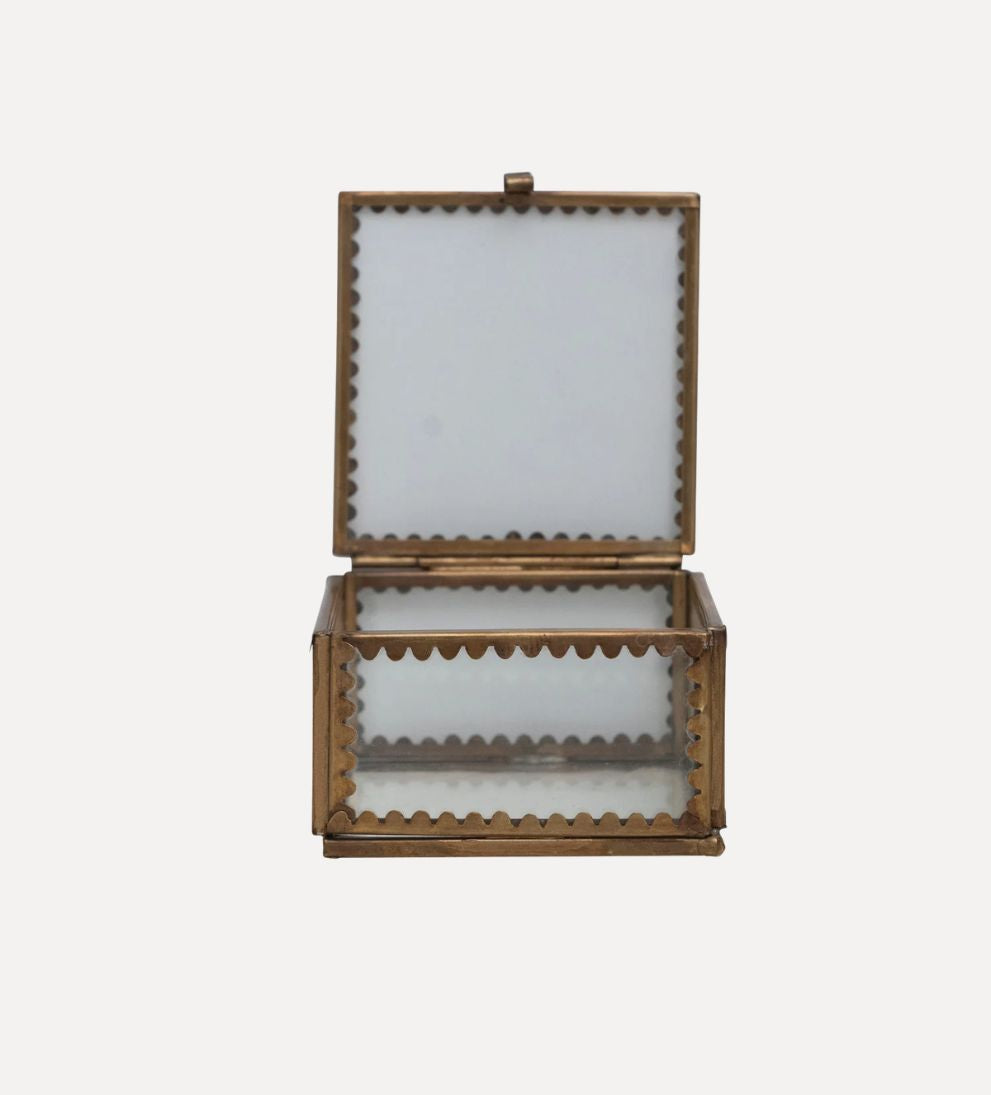 Brass & Glass Display Box w/ Scalloped Edges Baskets + Boxes