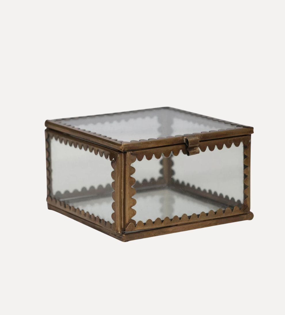 Brass & Glass Display Box w/ Scalloped Edges Baskets + Boxes