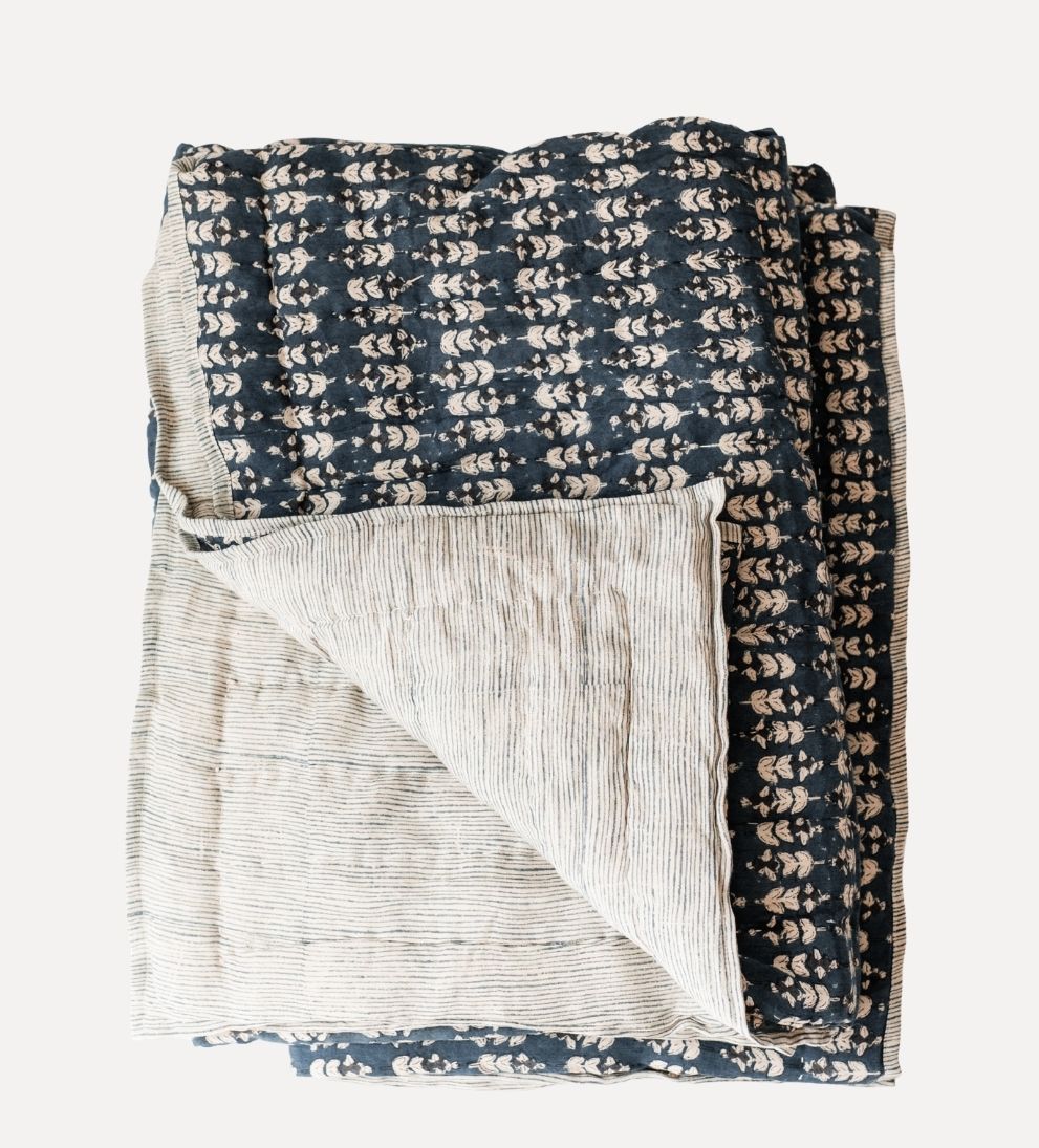 Flora Block Print Quilt in Stargazer Quilt