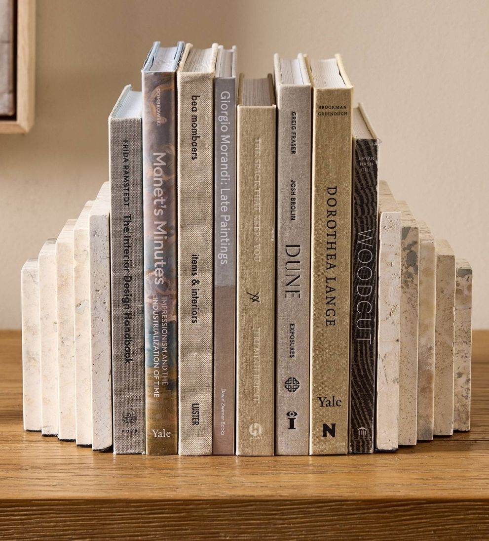 Stepped Bookends in White Travertine Bookends