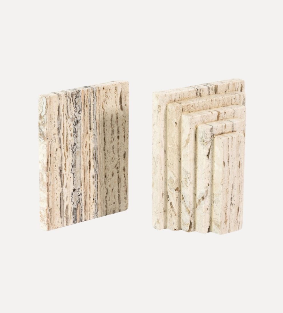 Stepped Bookends in White Travertine Bookends