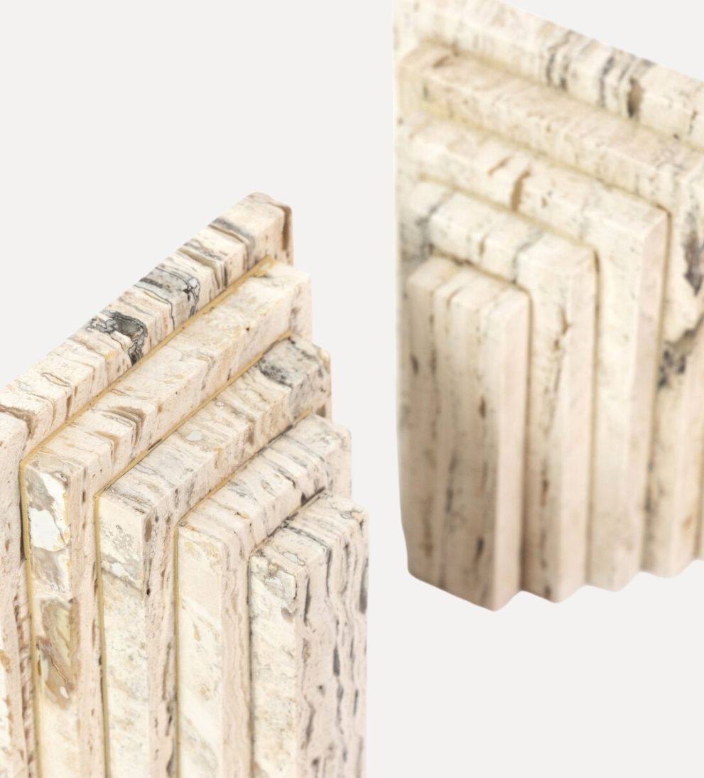 Stepped Bookends in White Travertine Bookends