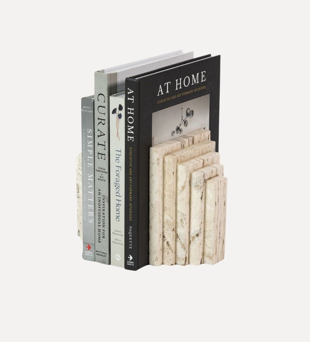 Stepped Bookends in White Travertine Bookends