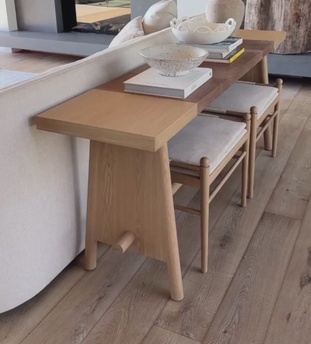 Ava White Oak and Leather Console Table Consoles