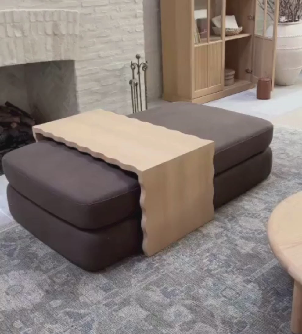 Mason White Oak Scalloped Coffee Table - Chocolate Linen Coffee Tables